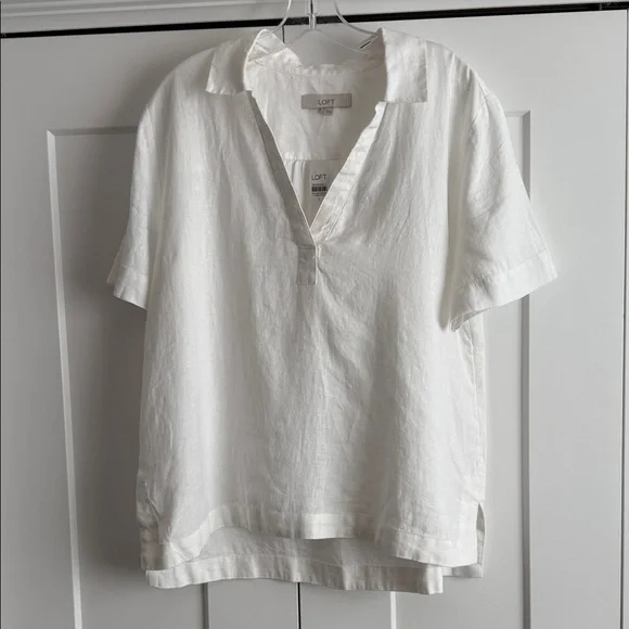LOFT Linen V-Neck Blouse - Picture 1 of 6